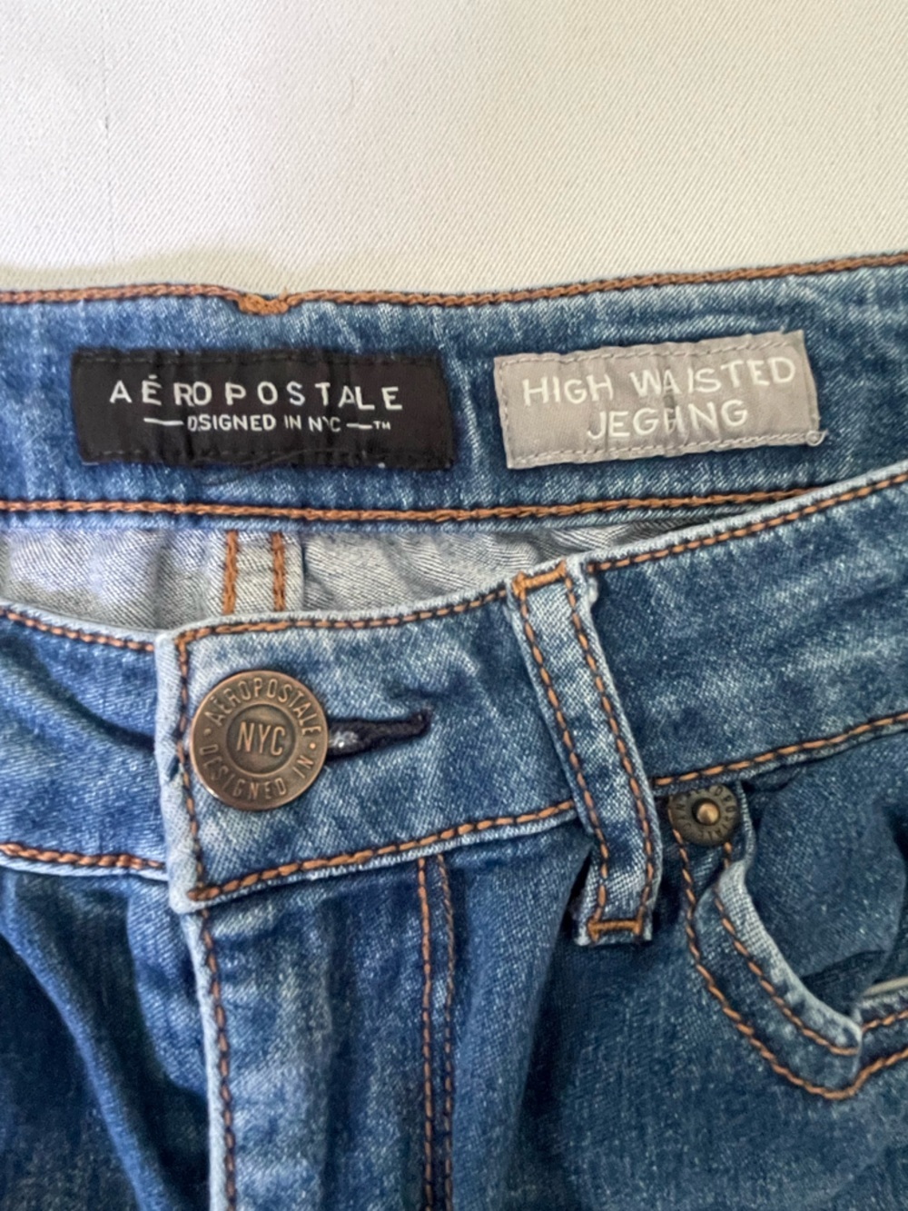 High Waisted Y2K Jegging Jeans Aeropostale Blue Medium Wash Stretch Skinny Denim - Picture 5 of 6